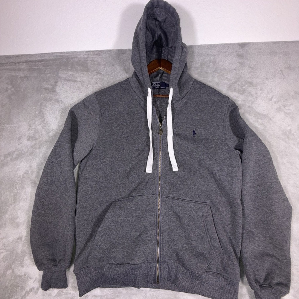 Polo Ralph Lauren Mens Hoodie Large Grey Full Zip Pony Logo Streetwear Classic